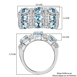 Aquamarine and White Zircon 3.22 ctw Ring in Rhodium Over Sterling Silver (Size 6.5)