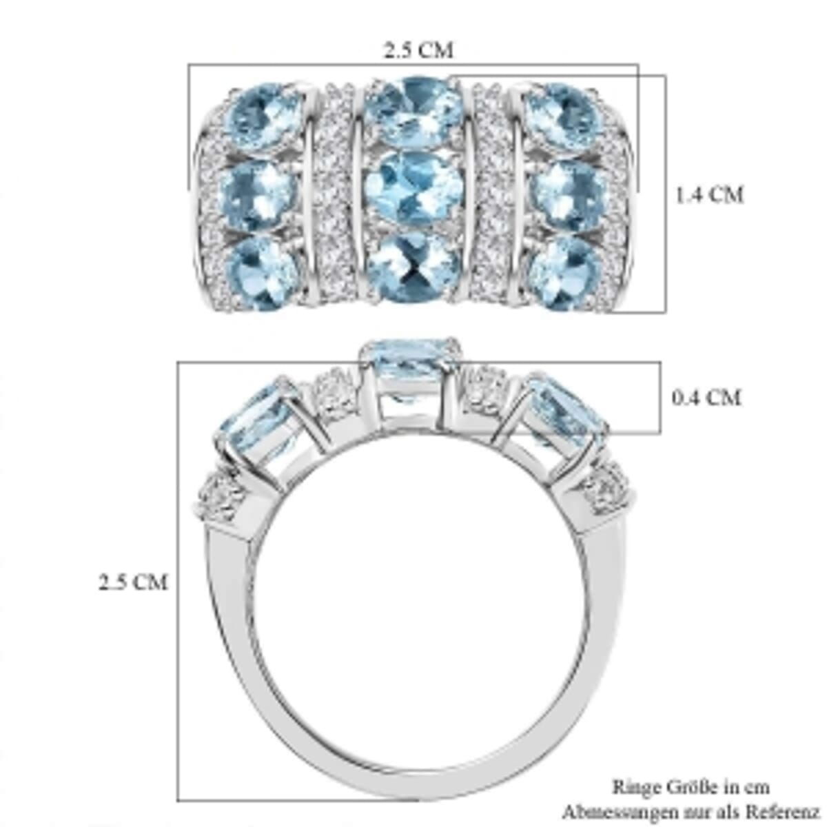 Aquamarine and White Zircon 3.22 ctw Ring in Rhodium Over Sterling Silver (Size 6.5) image number 6