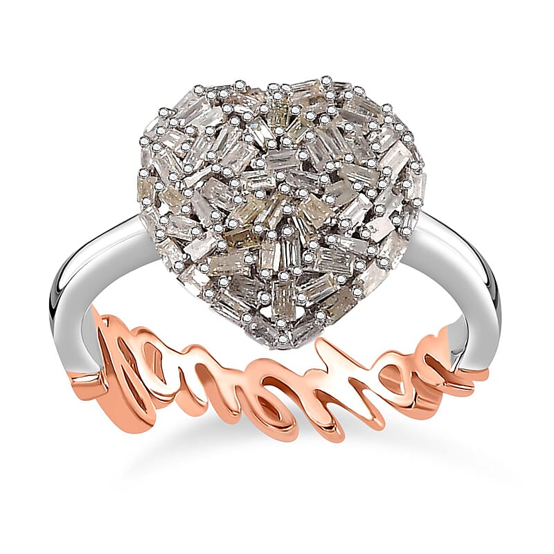 GP Amore Collection Diamond I Love You Heart Ring Vermeil RG and Platinum Over Sterling Silver (Size 10.0) 0.35 ctw