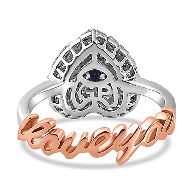 GP Amore Collection Diamond I Love You Heart Ring Vermeil RG and Platinum Over Sterling Silver (Size 10.0) 0.35 ctw