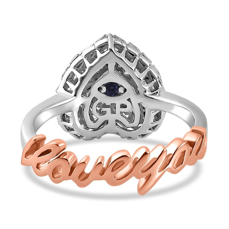 GP Amore Collection Diamond I Love You Heart Ring Vermeil RG and Platinum Over Sterling Silver (Size 10.0) 0.35 ctw