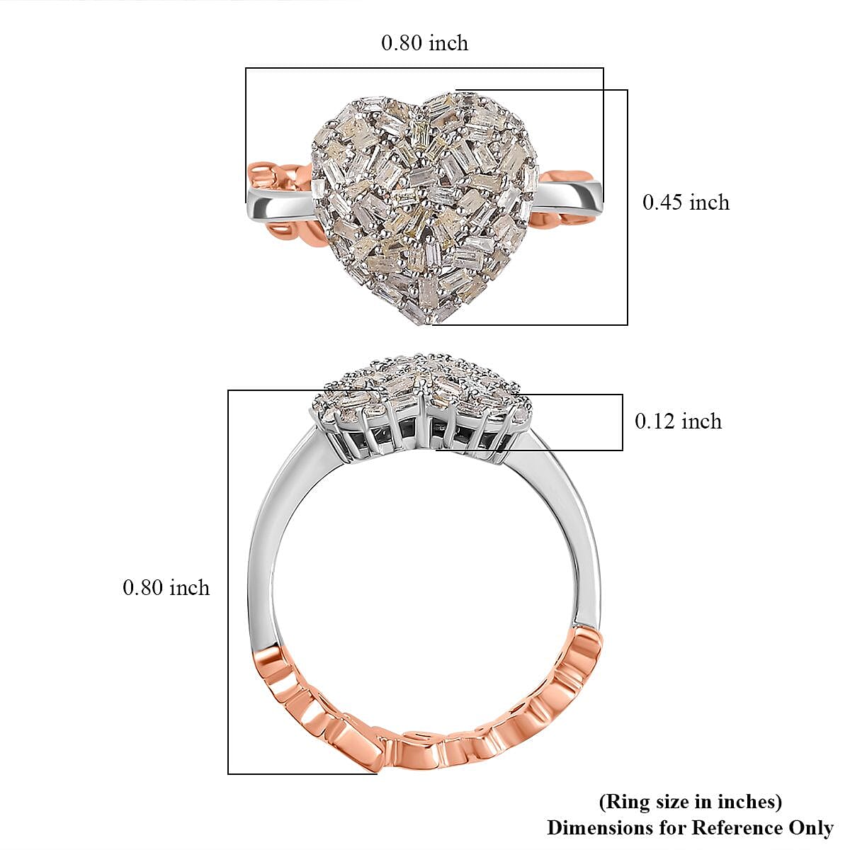 GP Amore Collection Diamond I Love You Heart Ring Vermeil RG and Platinum Over Sterling Silver (Size 10.0) 0.35 ctw