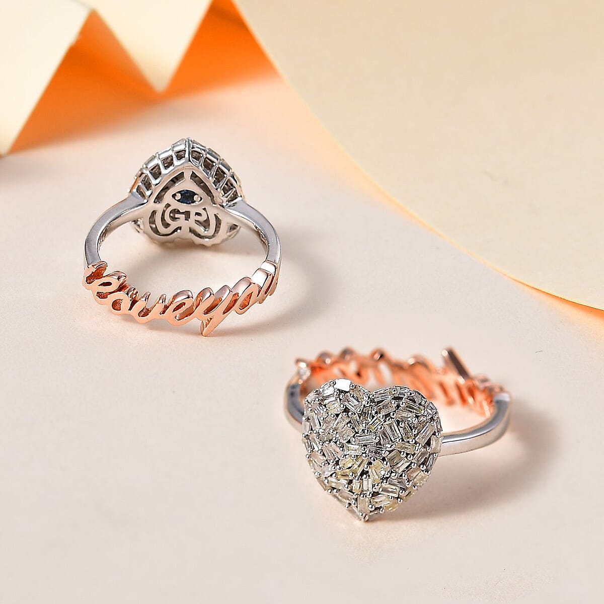 GP Amore Collection Diamond I Love You Heart Ring Vermeil RG and Platinum Over Sterling Silver (Size 9.0) 0.35 ctw image number 1