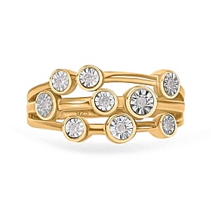 White Diamond 0.10 ctw Ring in 18K Vermeil Yellow Gold Over Sterling Silver (Size 9.0)