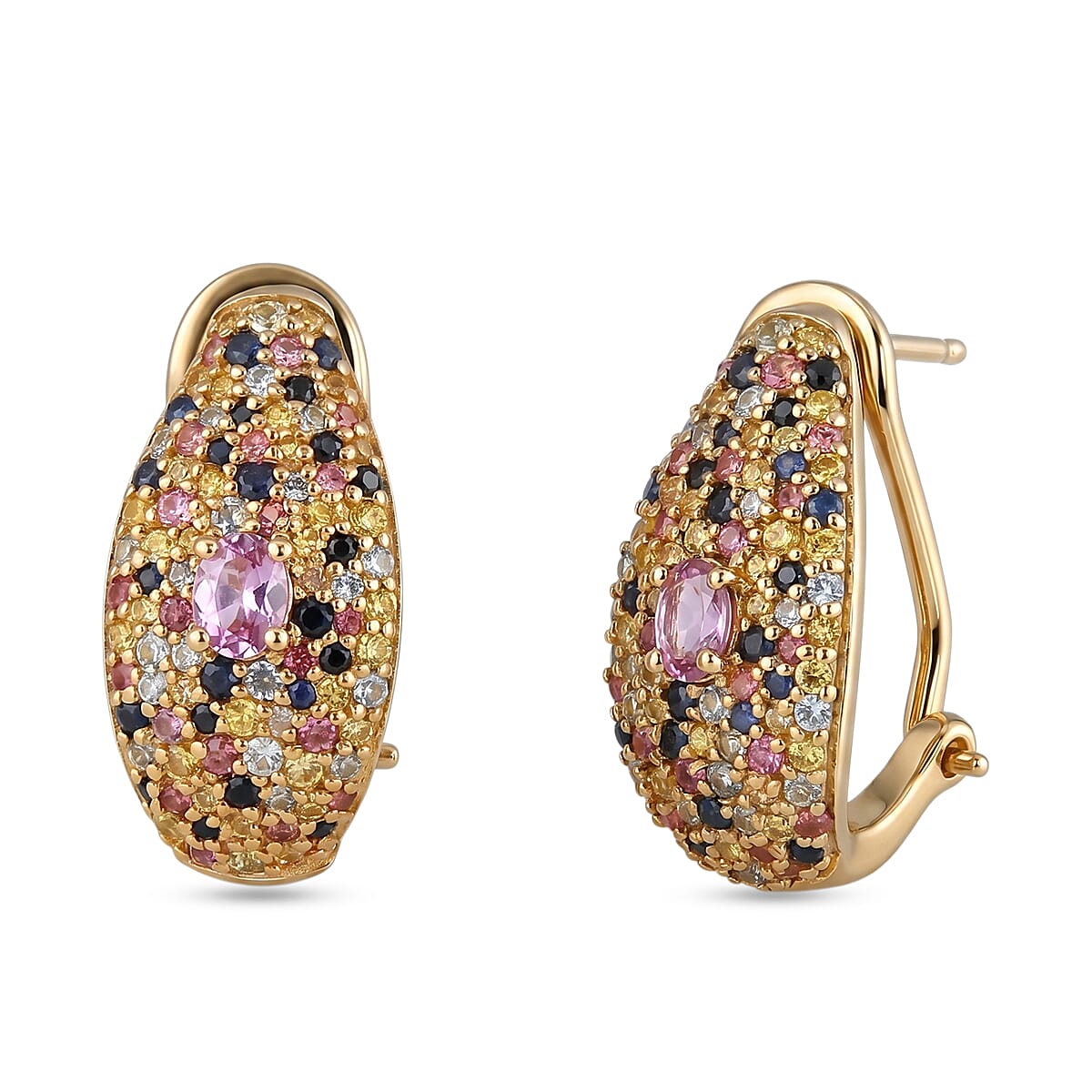 Premium Madagascar Pink Sapphire and Multi Gemstone 2.30 ctw Earrings in 18K Vermeil Yellow Gold Over Sterling Silver