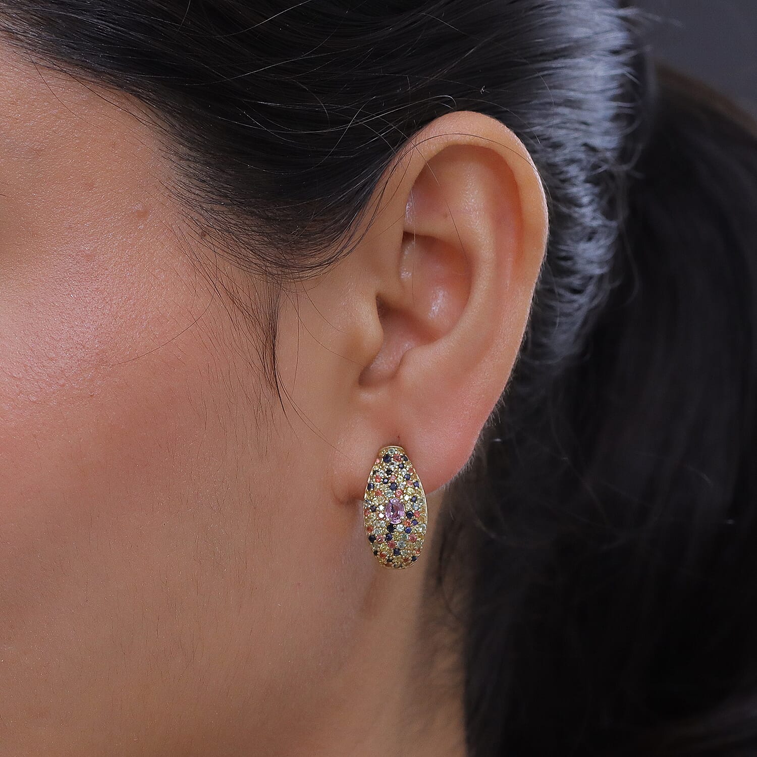 Premium Madagascar Pink Sapphire and Multi Gemstone 2.30 ctw Earrings in 18K Vermeil Yellow Gold Over Sterling Silver