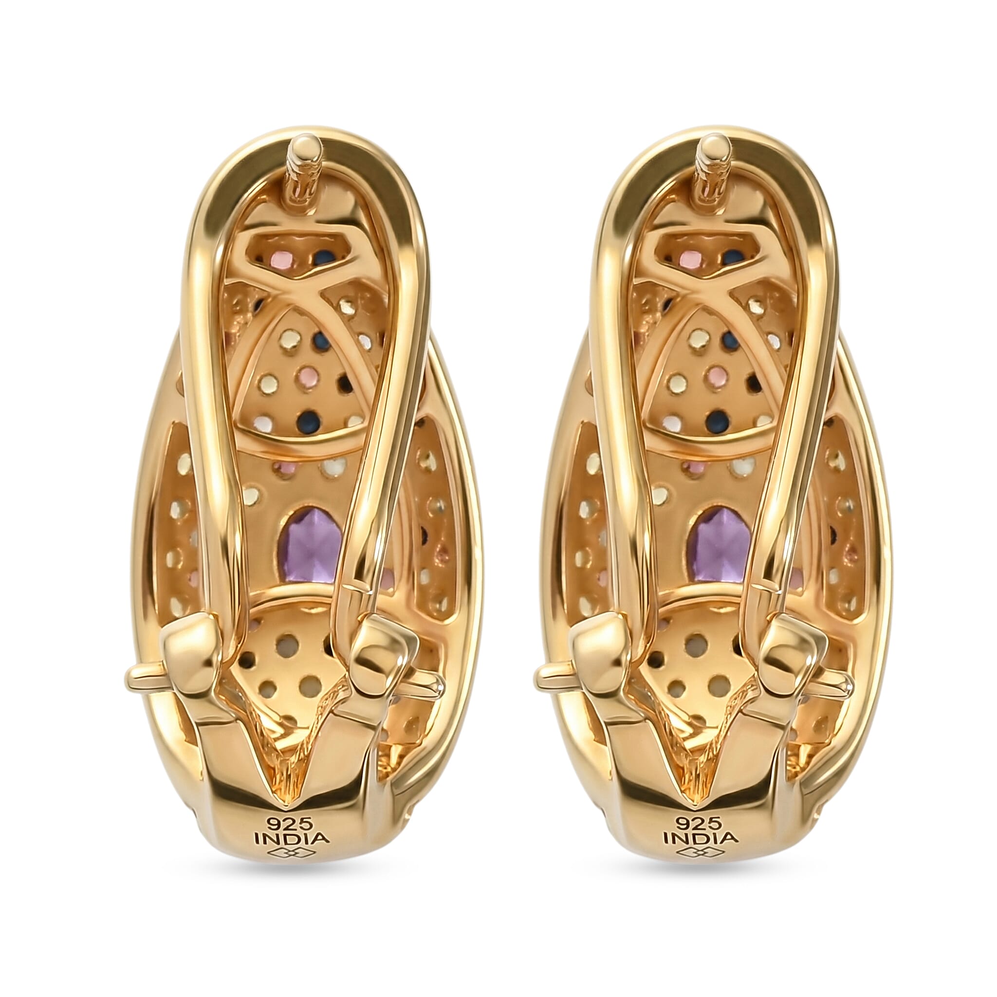 Premium Madagascar Pink Sapphire and Multi Gemstone 2.30 ctw Earrings in 18K Vermeil Yellow Gold Over Sterling Silver