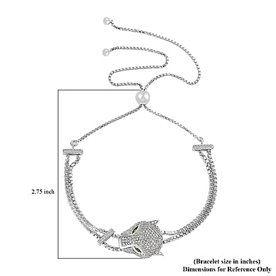 GP Trionfo Collection Chrome Diopside and Diamond Panther Head Bolo Bracelet in Platinum Over Sterling Silver 1.15 ctw