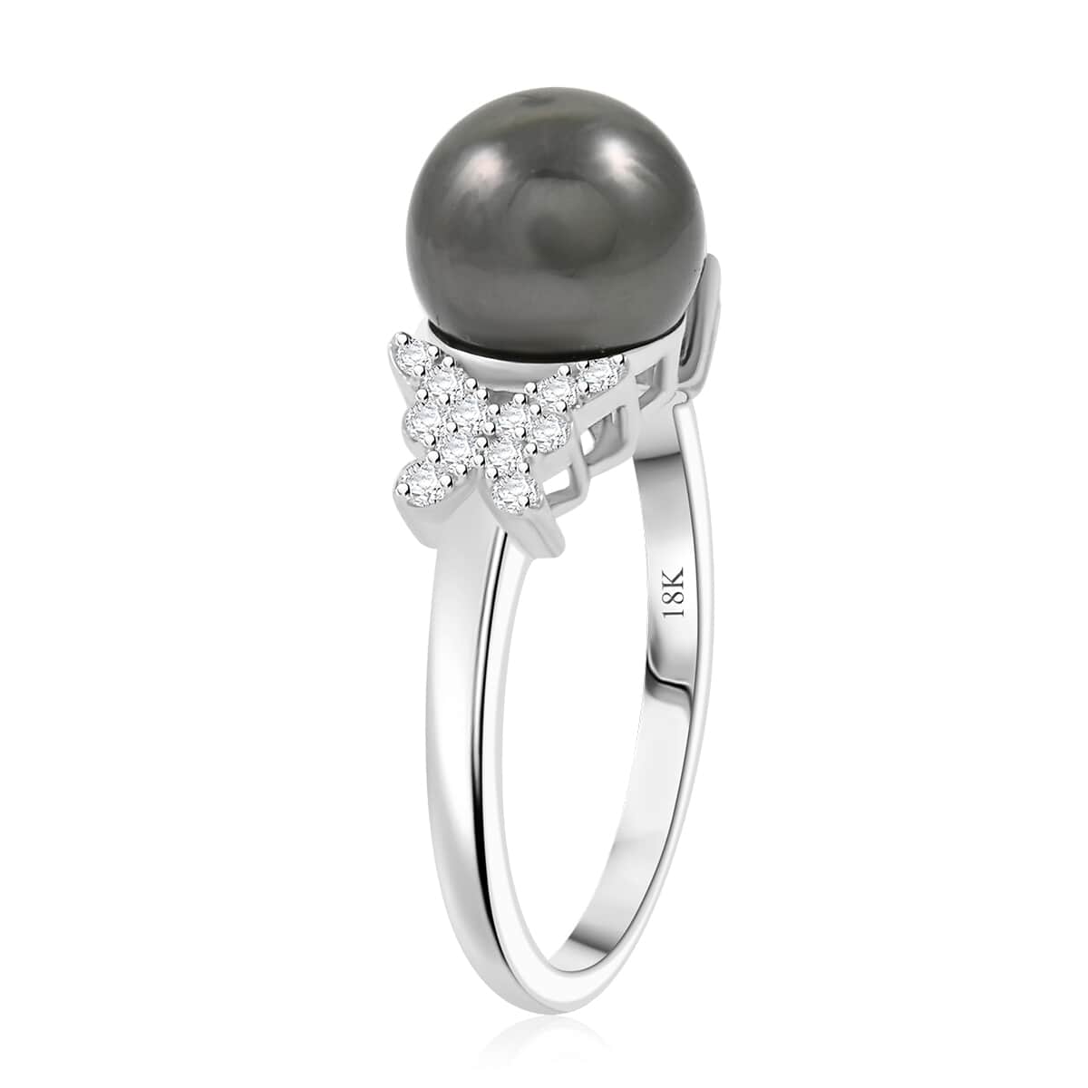 Certified & Appraised Iliana 18K White Gold AAA Tahitian Pearl 10-10.5mm and SI Diamond Ring (Size 10.0) 0.26 ctw image number 3