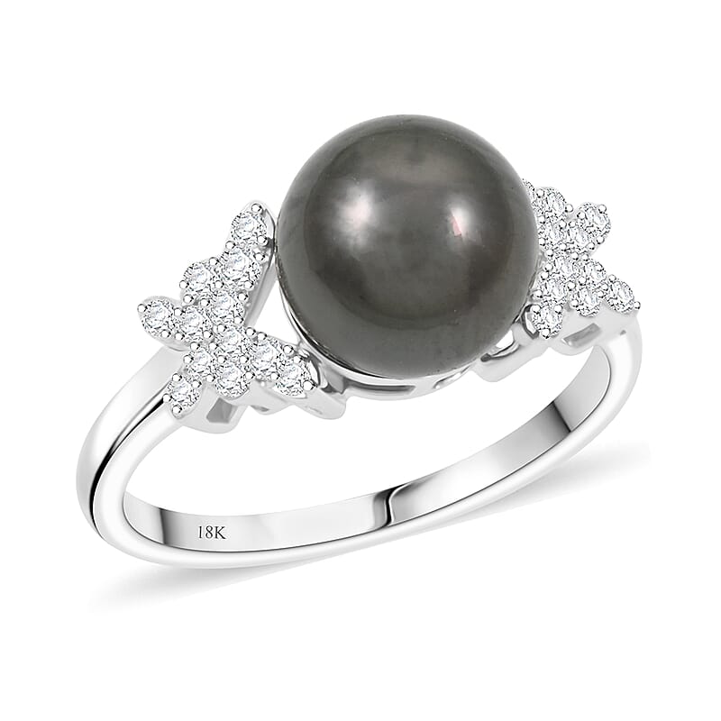 Certified Iliana AAA Tahitian Pearl, Diamond Ring in 18K White Gold 0.26 ctw (Size 5.5)