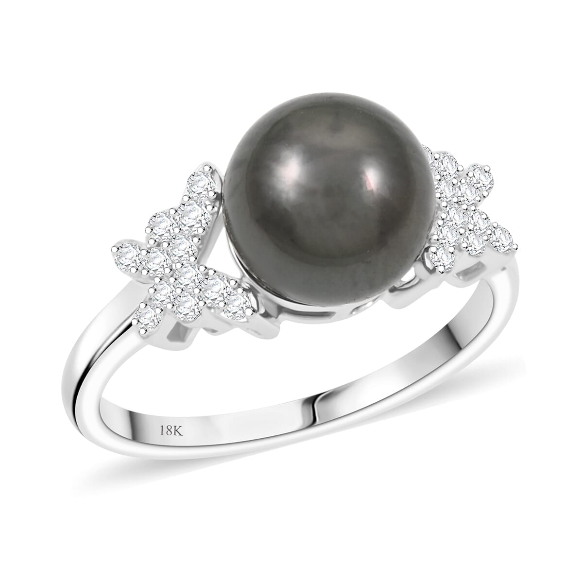 Certified & Appraised Iliana 18K White Gold AAA Tahitian Pearl 10-10.5mm and SI Diamond Ring (Size 6.0) 0.26 ctw image number 0