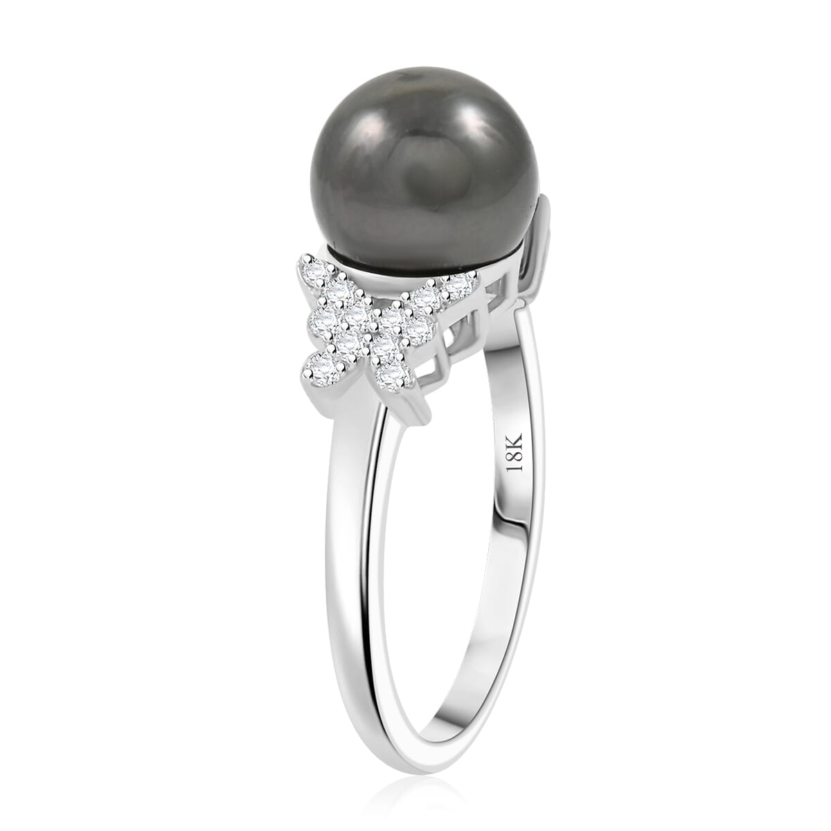 Certified & Appraised Iliana 18K White Gold AAA Tahitian Pearl 10-10.5mm and SI Diamond Ring (Size 6.0) 0.26 ctw image number 3