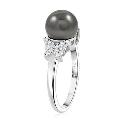 Certified Iliana AAA Tahitian Pearl, Diamond Ring in 18K White Gold 0.26 ctw (Size 7.0)