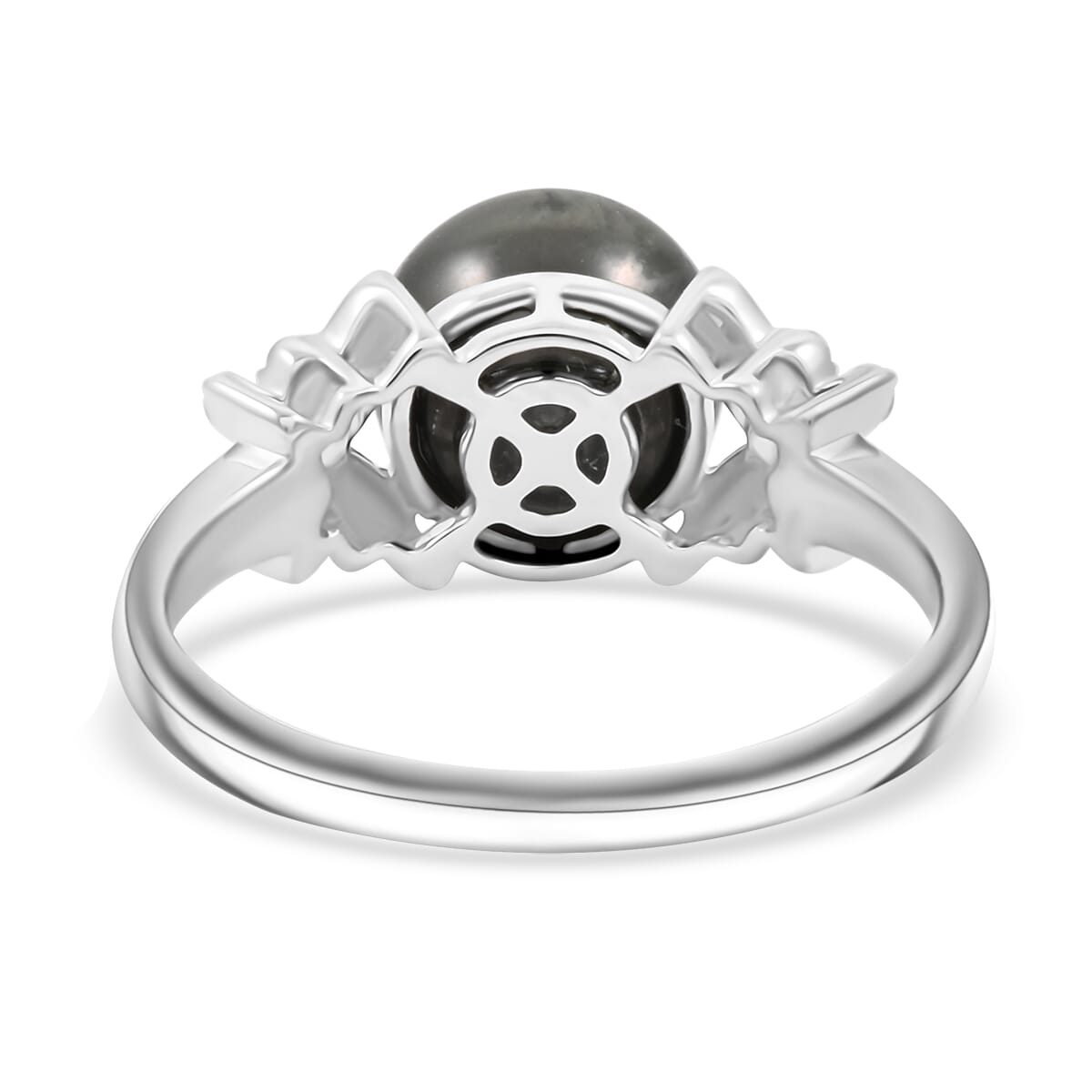 Certified & Appraised Iliana 18K White Gold AAA Tahitian Pearl 10-10.5mm and SI Diamond Ring (Size 9.0) 0.26 ctw image number 4