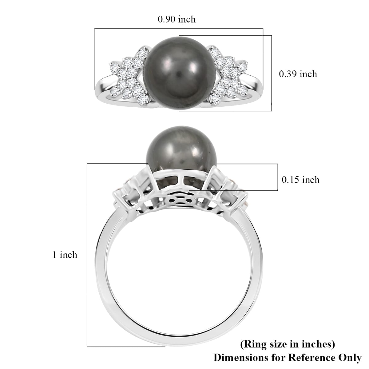 Certified & Appraised Iliana 18K White Gold AAA Tahitian Pearl 10-10.5mm and SI Diamond Ring (Size 9.0) 0.26 ctw image number 5
