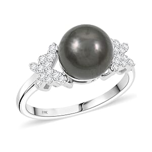 Certified Iliana AAA Tahitian Pearl, Diamond Ring in 18K White Gold 0.26 ctw (Size 9.5)