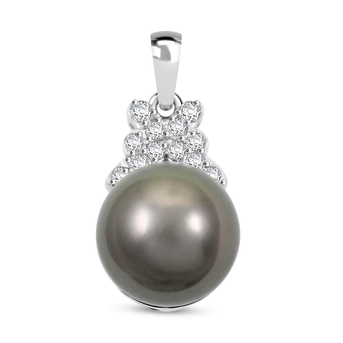 Certified & Appraised Iliana 18K White Gold AAA Tahitian Pearl 10-10.5mm and SI Diamond Pendant 0.13 ctw image number 0