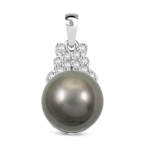 Certified & Appraised Iliana 18K White Gold AAA Tahitian Pearl 10-10.5mm and SI Diamond Pendant without Chain 0.13 ctw