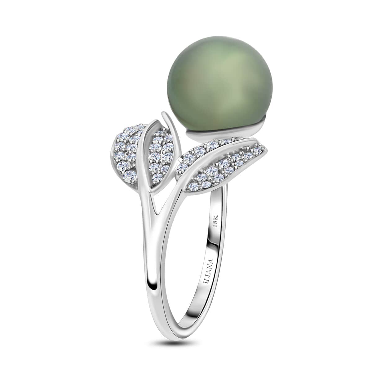 Certified & Appraised Iliana 18K White Gold AAA Tahitian Pearl 11mm and SI Diamond Ring (Size 10.0) 4.13 Grams 0.27 ctw image number 3