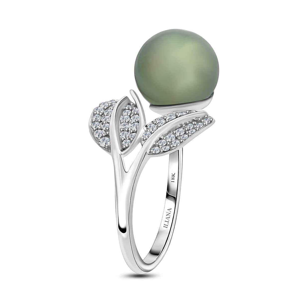 Certified & Appraised Iliana AAA Tahitian Pearl 11mm and SI Diamond 0.27 ctw Ring in 18K White Gold (Size 6.5) 4.13 Grams image number 3