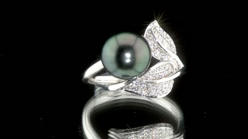 Certified & Appraised Iliana 18K White Gold AAA Tahitian Pearl 11mm and SI Diamond Ring (Size 10.0) 4.13 Grams 0.27 ctw