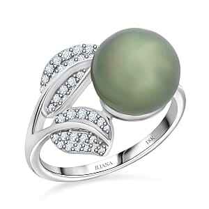 Certified & Appraised Iliana AAA Tahitian Pearl 11mm and SI Diamond 0.27 ctw Ring in 18K White Gold (Size 7.5) 4.13 Grams