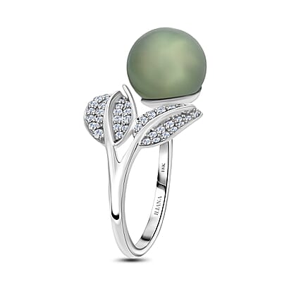 Certified & Appraised Iliana AAA Tahitian Pearl 11mm and SI Diamond 0.27 ctw Ring in 18K White Gold (Size 8.0) 4.13 Grams