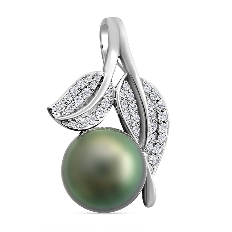 Certified & Appraised Iliana 18K White Gold AAA Tahitian Pearl 10-10.5mm and SI Diamond Pendant without Chain 0.27 ctw