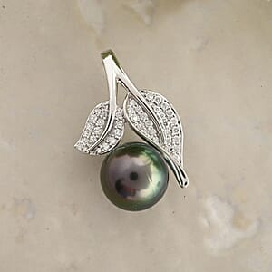 Certified & Appraised Iliana 18K White Gold AAA Tahitian Pearl 10-10.5mm and SI Diamond Pendant without Chain 0.27 ctw