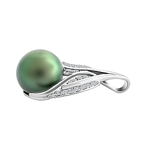 Certified & Appraised Iliana 18K White Gold AAA Tahitian Pearl 10-10.5mm and SI Diamond Pendant without Chain 0.27 ctw