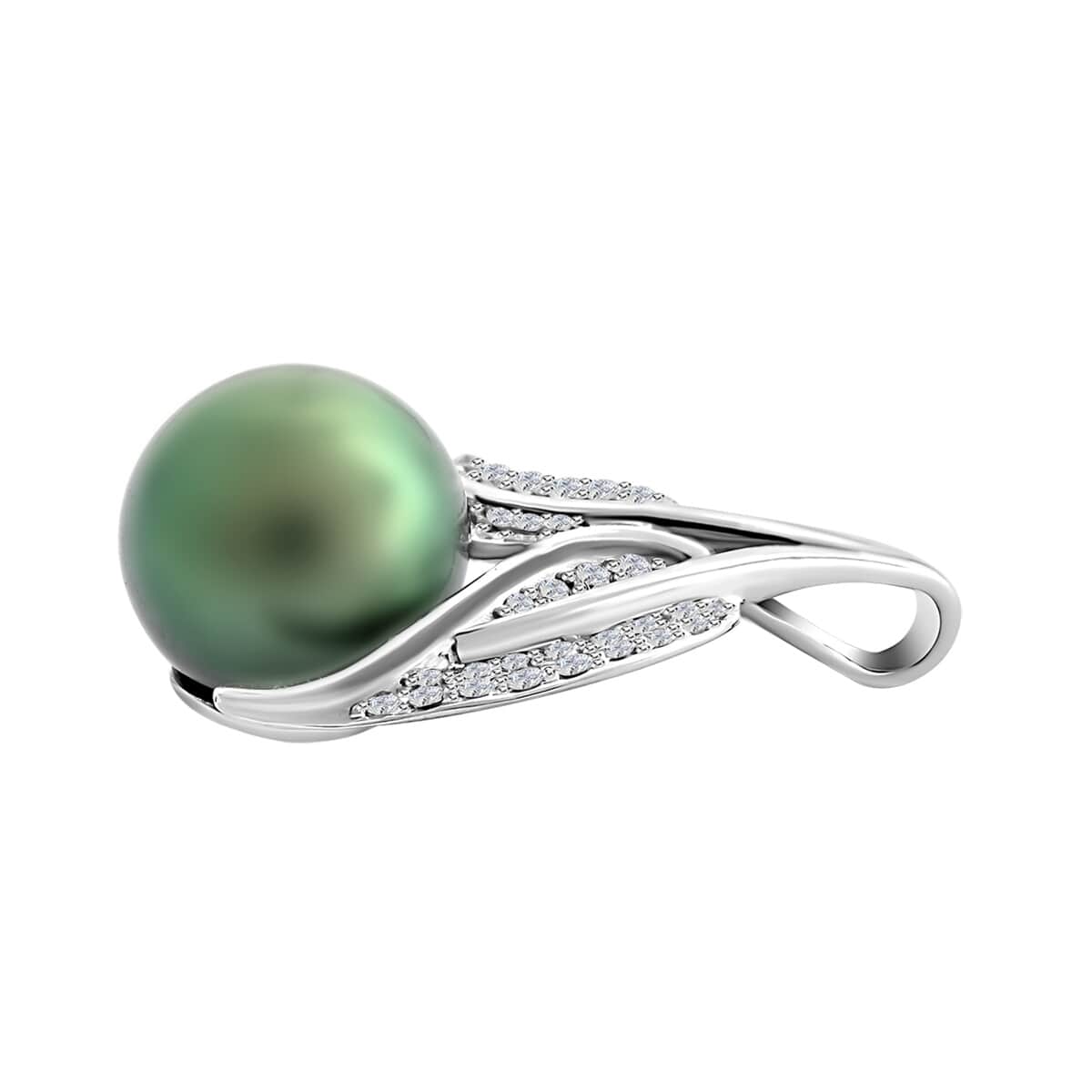 Certified & Appraised Iliana 18K White Gold AAA Tahitian Pearl 10-10.5mm and SI Diamond Pendant 0.27 ctw image number 3