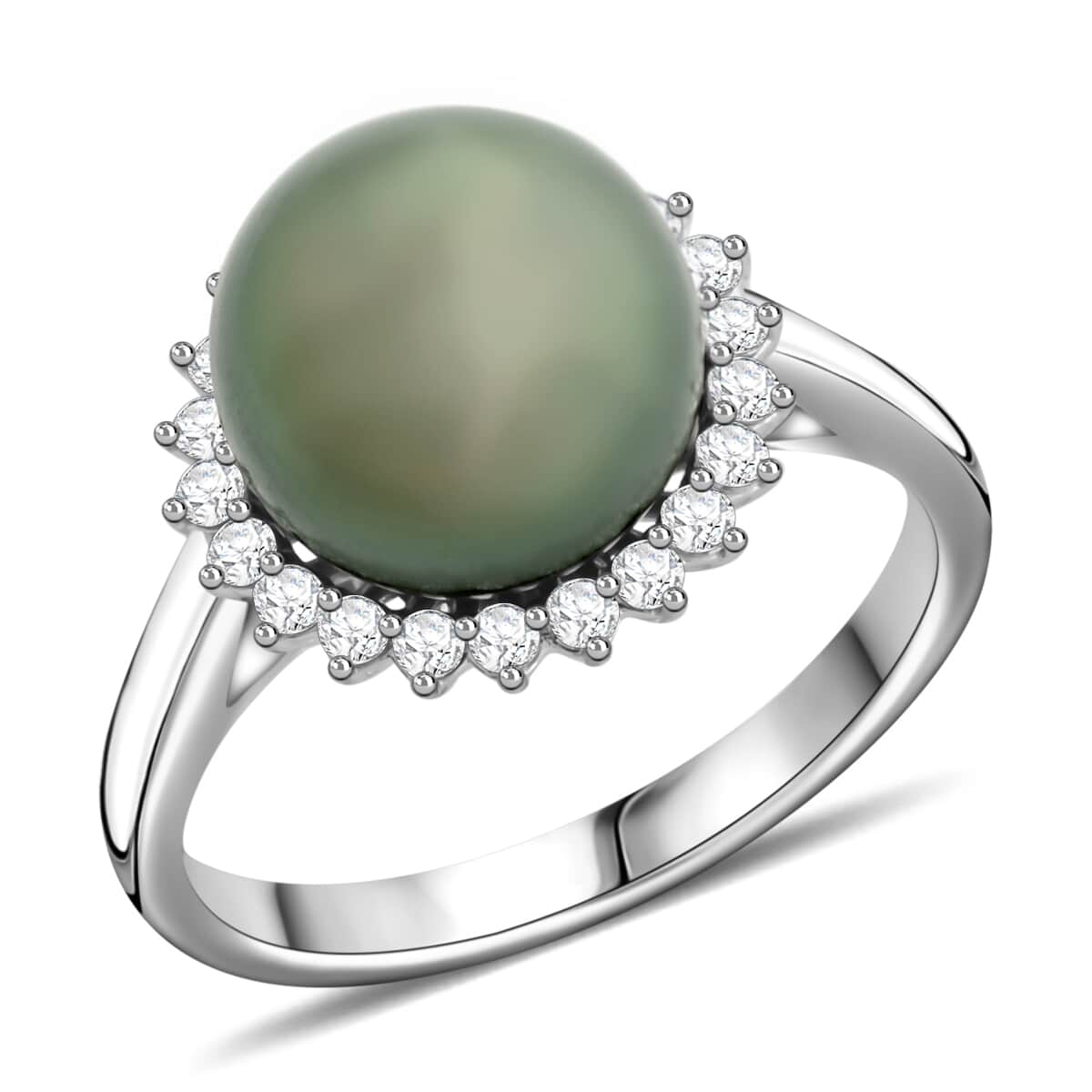 Certified & Appraised Iliana 18K White Gold AAA Tahitian Pearl 9.5-10mm and SI Diamond Ring (Size 10.0) 0.26 ctw image number 0