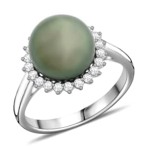 Certified & Appraised Iliana 18K White Gold AAA Tahitian Pearl 9.5-10mm and SI Diamond Ring (Size 10.0) 0.26 ctw