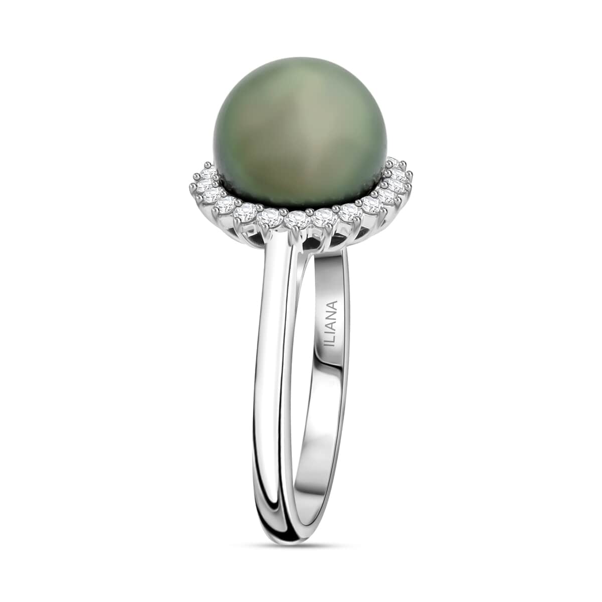 Certified & Appraised Iliana 18K White Gold AAA Tahitian Pearl 9.5-10mm and SI Diamond Ring (Size 10.0) 0.26 ctw image number 3