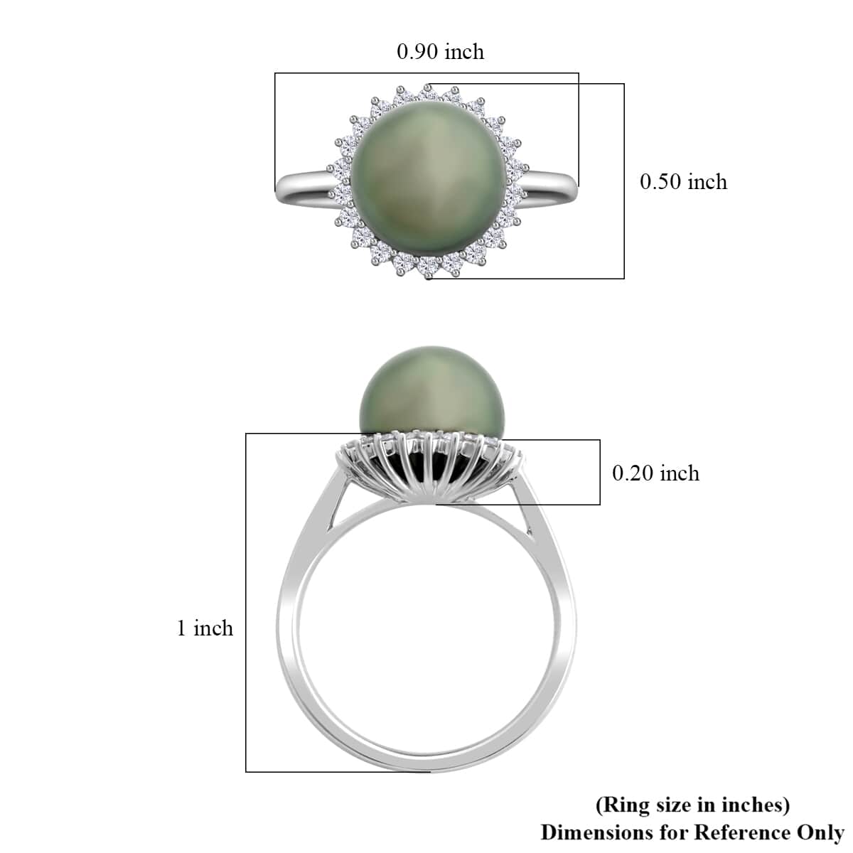 Certified & Appraised Iliana 18K White Gold AAA Tahitian Pearl 9.5-10mm and SI Diamond Ring (Size 10.0) 0.26 ctw image number 5
