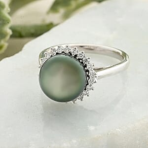 Certified & Appraised Iliana AAA Tahitian Pearl and SI Diamond 0.26 ctw Ring in 18K White Gold (Size 6.0)