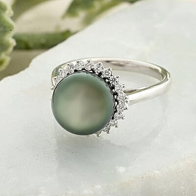 Certified & Appraised Iliana AAA Tahitian Pearl and SI Diamond 0.26 ctw Ring in 18K White Gold (Size 7.0)