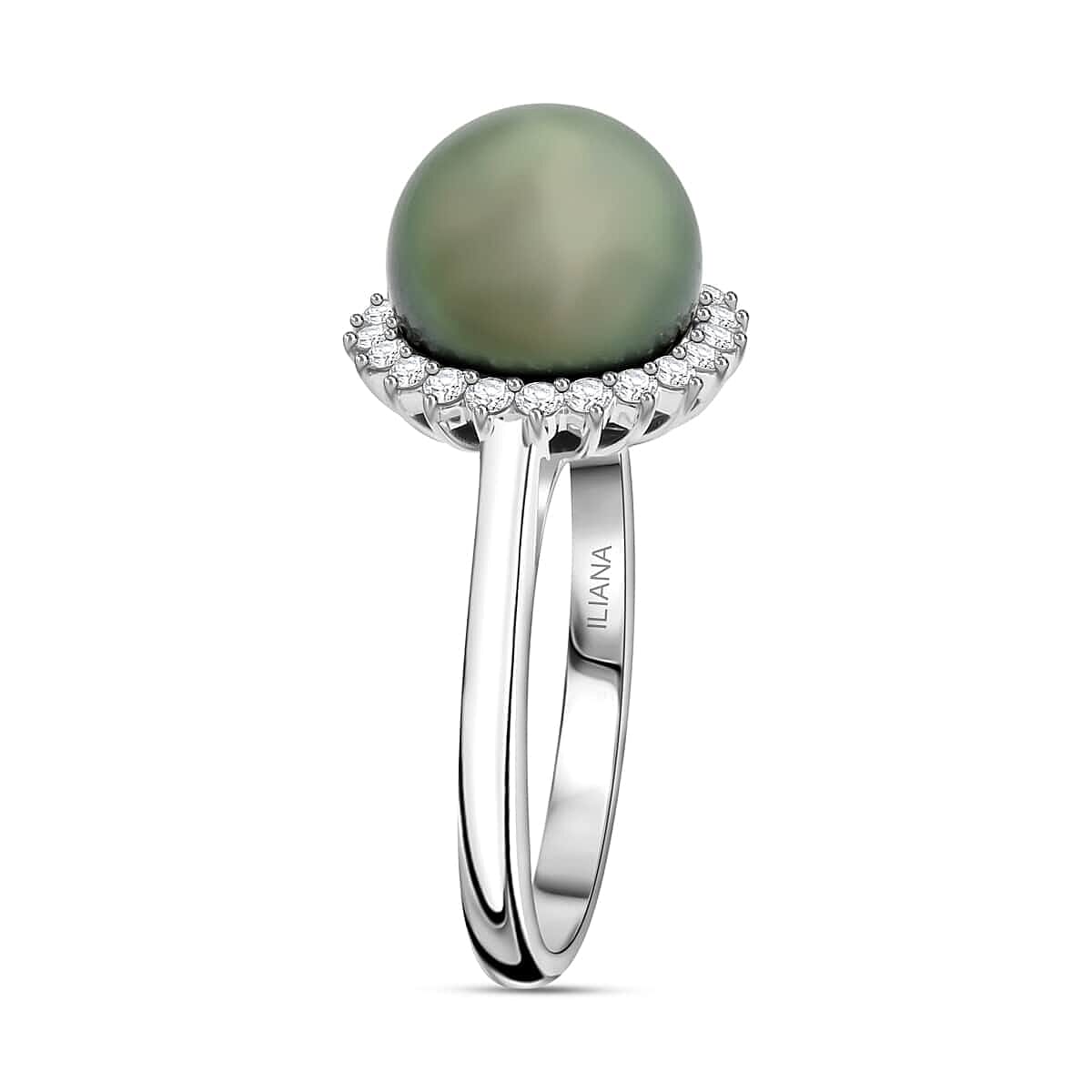 Certified & Appraised Iliana AAA Tahitian Pearl and SI Diamond 0.26 ctw Ring in 18K White Gold (Size 8.5) image number 3