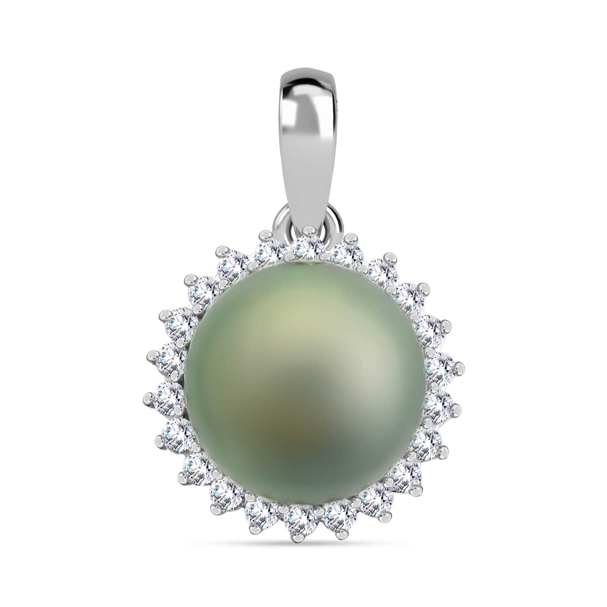 Certified & Appraised Iliana 18K White Gold AAA Tahitian Pearl 9.5-10mm and SI Diamond Pendant 0.31 ctw image number 0