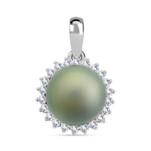 Certified & Appraised Iliana 18K White Gold AAA Tahitian Pearl 9.5-10mm and SI Diamond Pendant 0.31 ctw