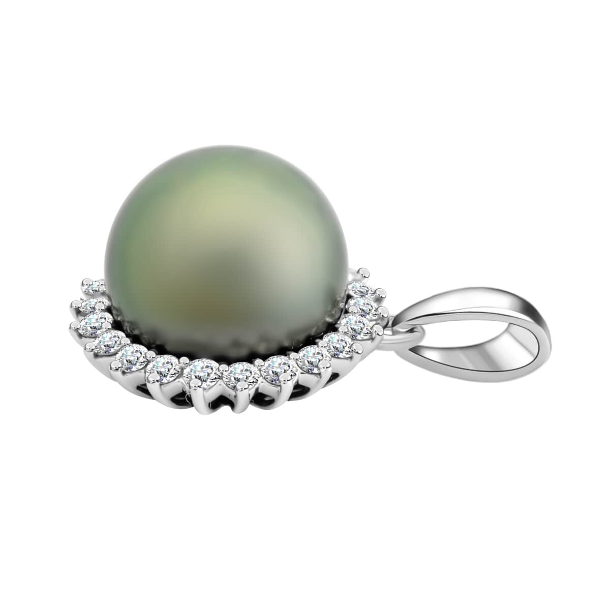 Certified & Appraised Iliana 18K White Gold AAA Tahitian Pearl 9.5-10mm and SI Diamond Pendant 0.31 ctw image number 3
