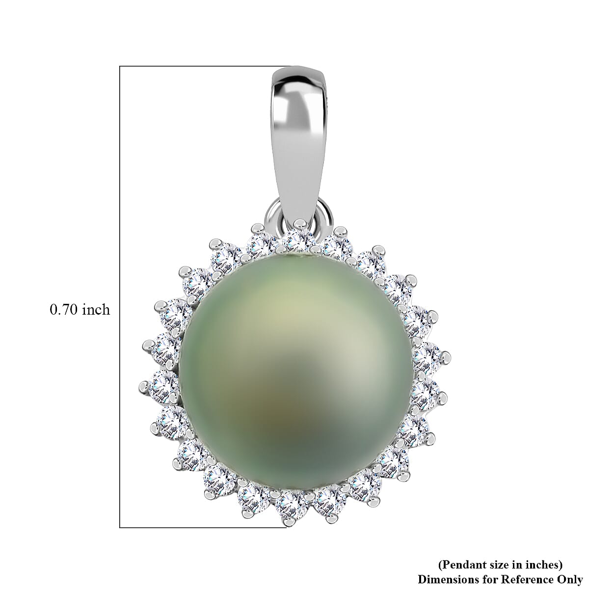 Certified & Appraised Iliana 18K White Gold AAA Tahitian Pearl 9.5-10mm and SI Diamond Pendant without Chain 0.31 ctw