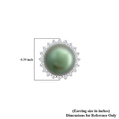 Certified & Appraised Iliana 18K White Gold AAA Tahitian Pearl 8-8.50mm and SI Diamond Earrings 0.32 ctw