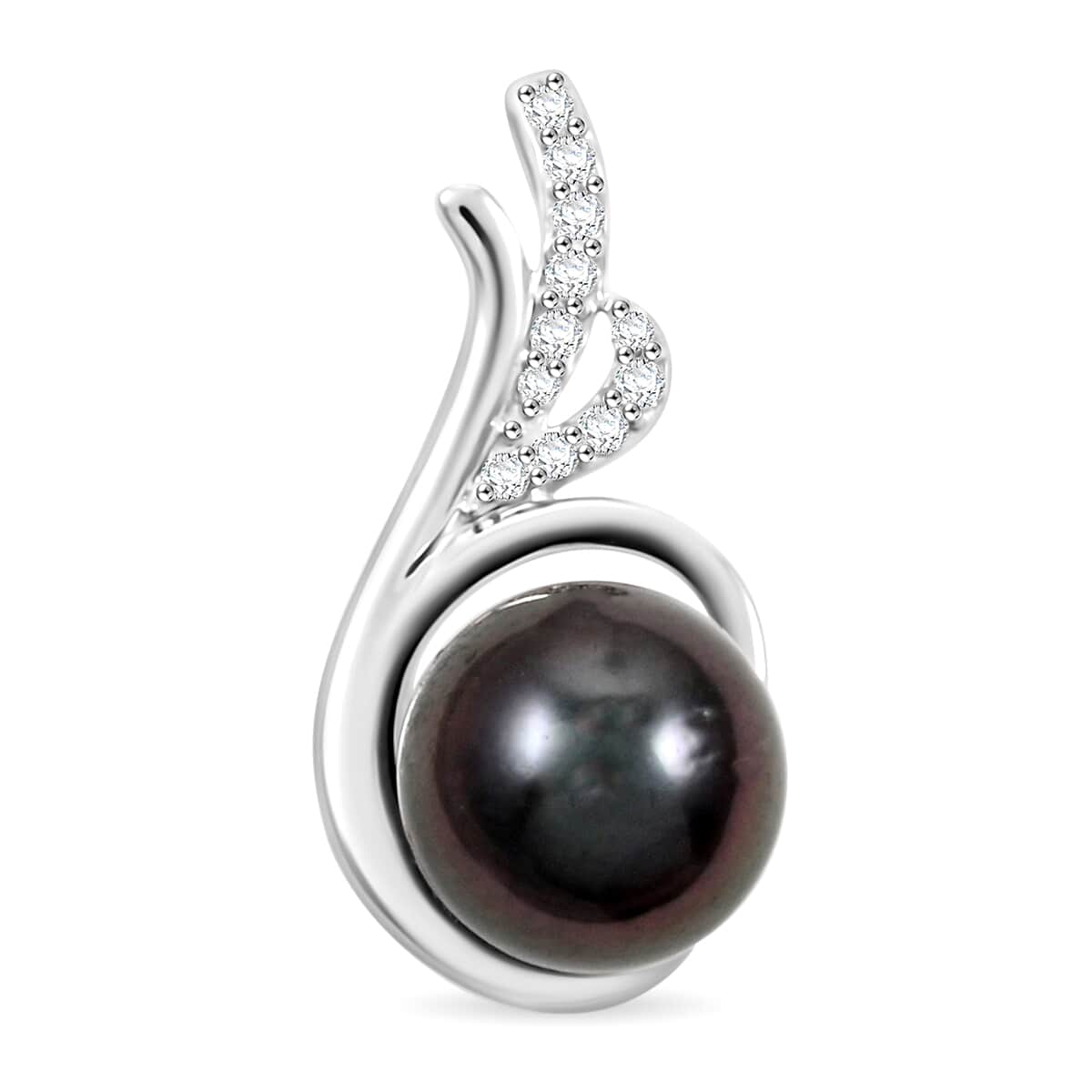 Certified & Appraised Iliana 18K White Gold AAA Tahitian Pearl 8.50-9mm and SI Diamond Pendant 0.08 ctw image number 0