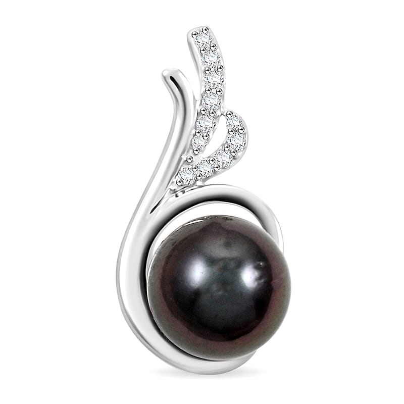 Certified & Appraised Iliana AAA Tahitian Pearl and SI Diamond 0.08 ctw Pendant without Chain in 18K White Gold