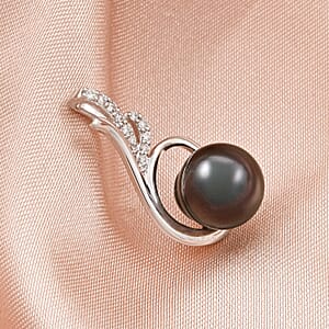 Certified & Appraised Iliana 18K White Gold AAA Tahitian Pearl 8.50-9mm and SI Diamond Pendant without Chain 0.08 ctw