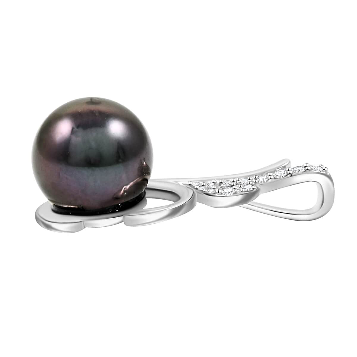 Certified & Appraised Iliana 18K White Gold AAA Tahitian Pearl 8.50-9mm and SI Diamond Pendant 0.08 ctw image number 3