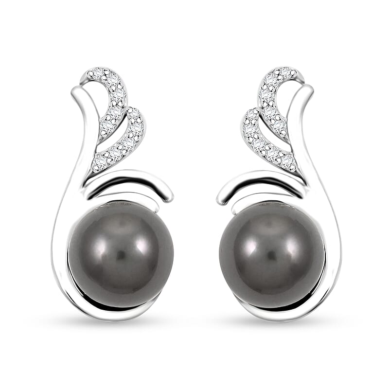 Certified & Appraised Iliana AAA Tahitian Pearl and SI Diamond 0.15 ctw Earrings in 18K White Gold