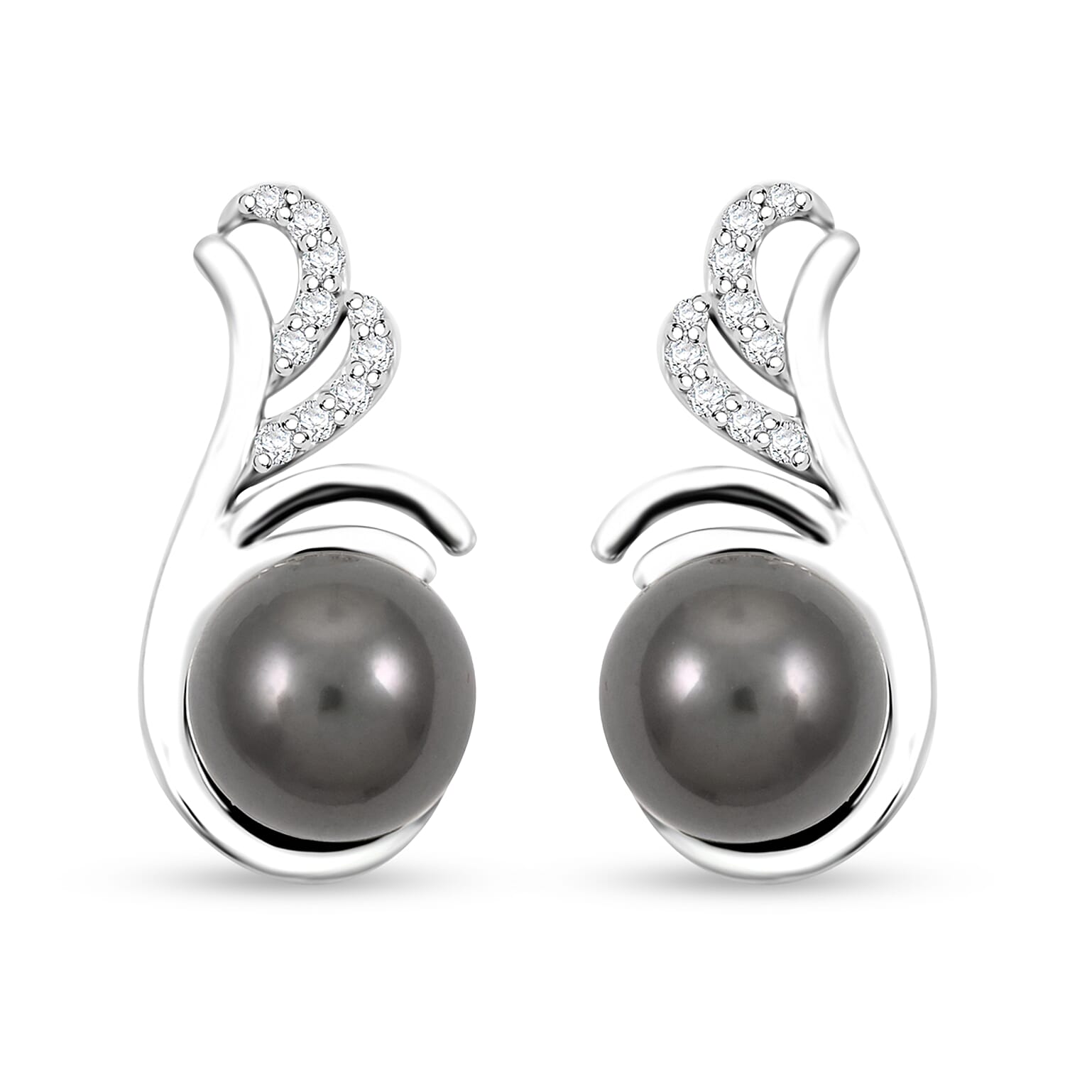 Certified & Appraised Iliana AAA Tahitian Pearl and SI Diamond 0.15 ctw Earrings in 18K White Gold
