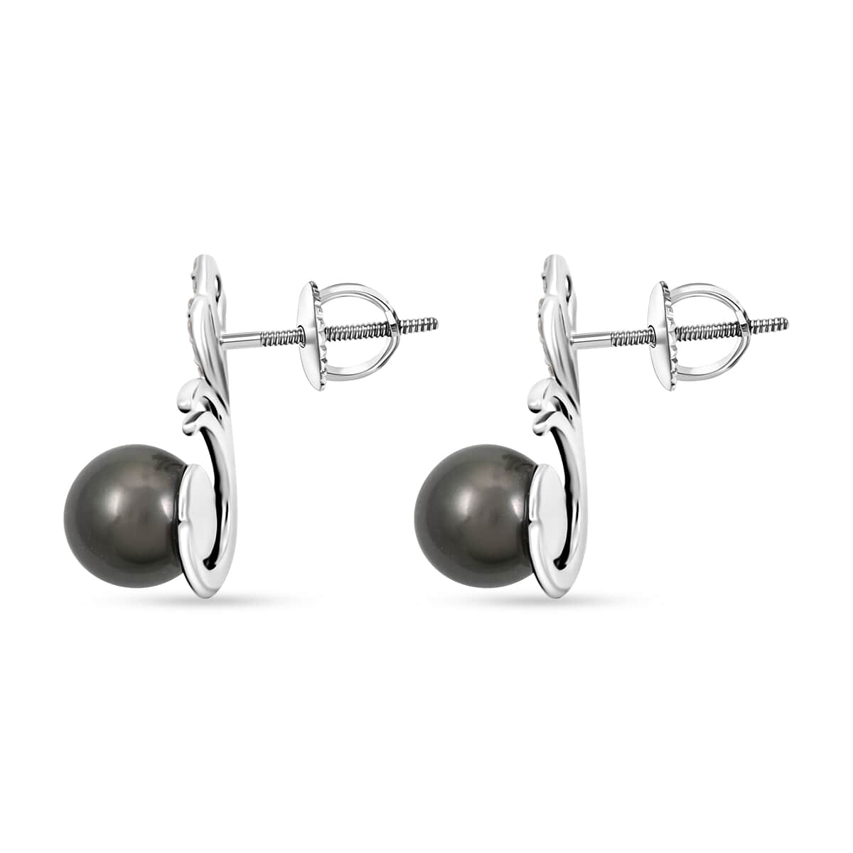 Certified & Appraised Iliana 18K White Gold AAA Tahitian Pearl 8-8.50mm and SI Diamond Earrings 0.15 ctw image number 3